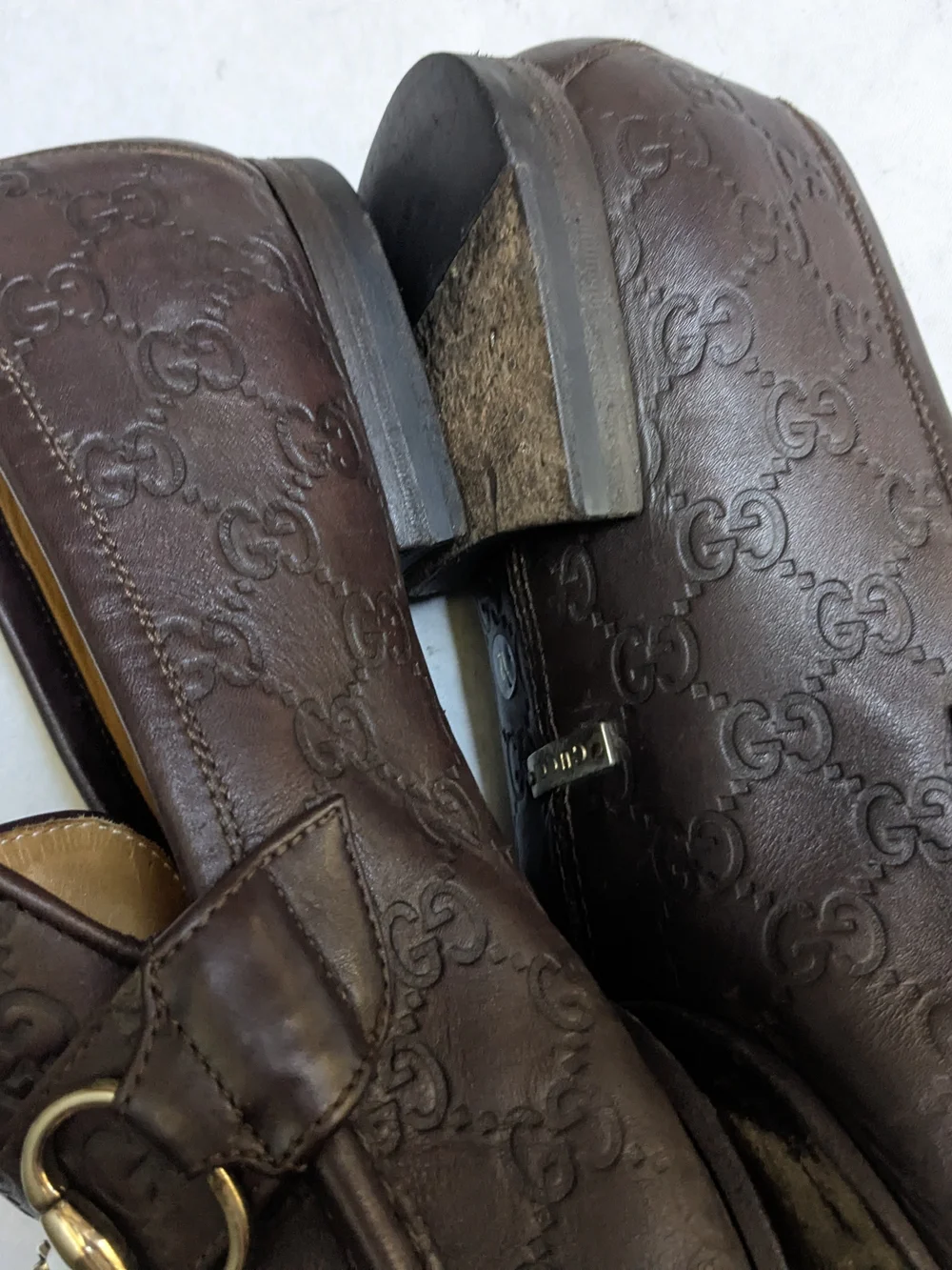 Gucci Horsebit Loafers Brown Monogram Leather Men US 12.5 Slip Ons Snaffle